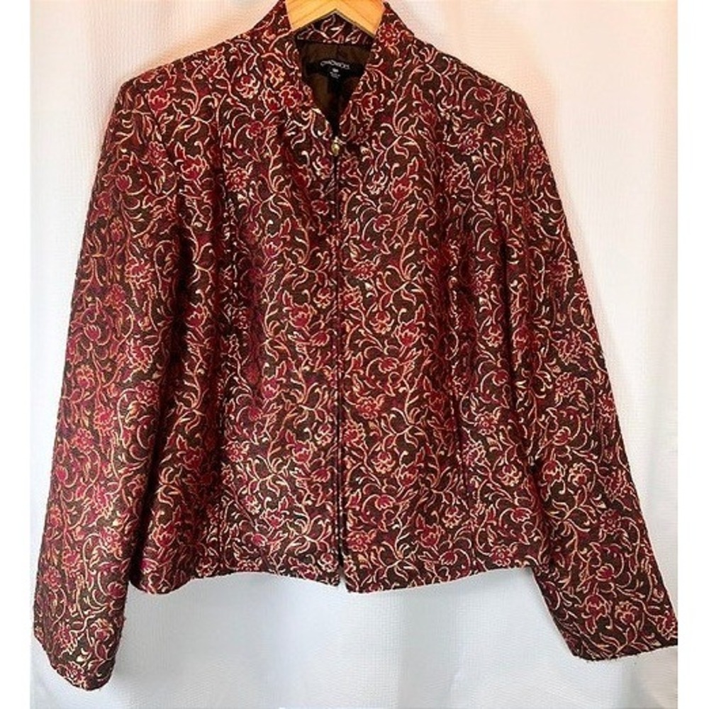 Chadwicks Brocade Tapestry Jacket Burgundy Gold Zip 10P Whimsigoth Dark Academia